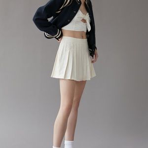 Urban outfitters Hayley linen blend ivory/off white pleated mini tennis skirt